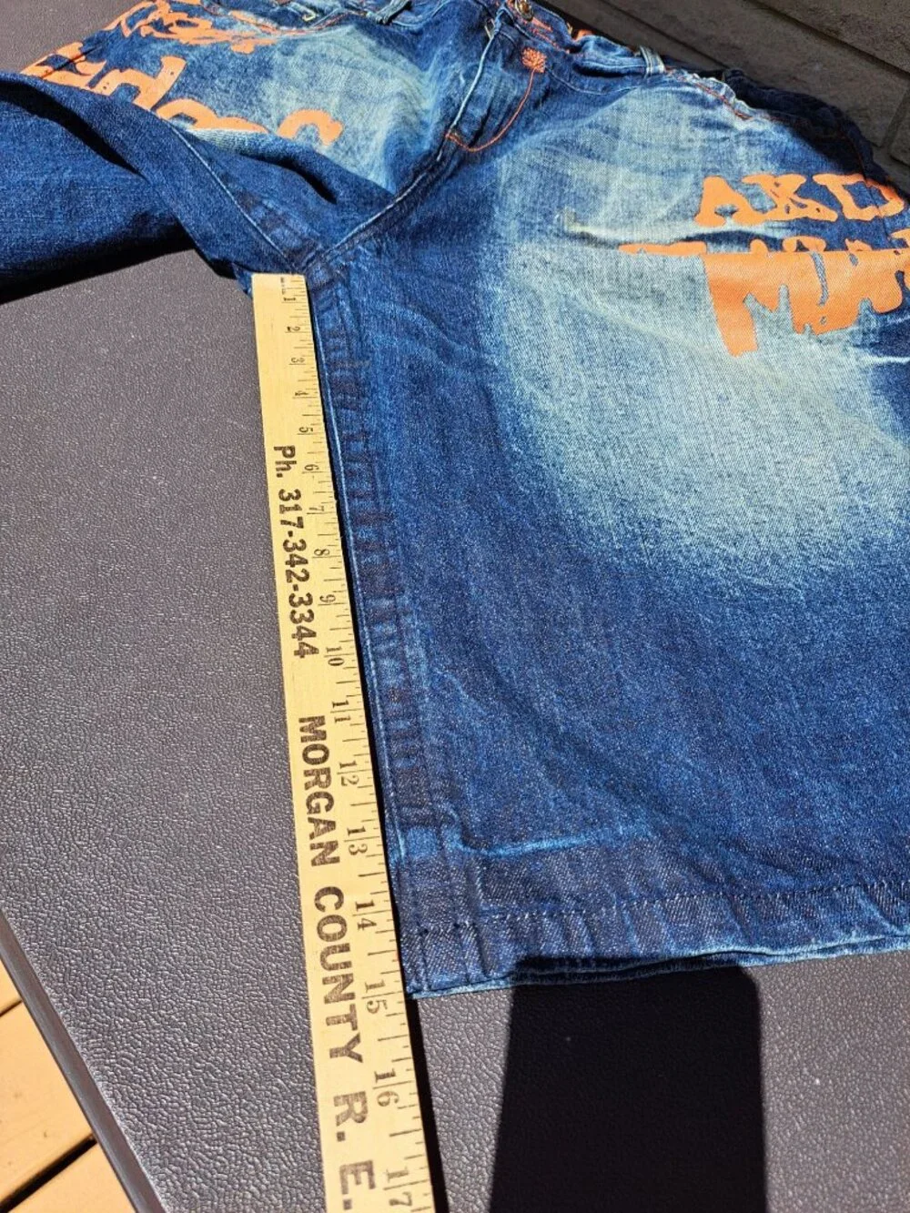 Vintage Akademiks Size 42 Mens Baggy Denim Shorts Orange Graphics Streetwear